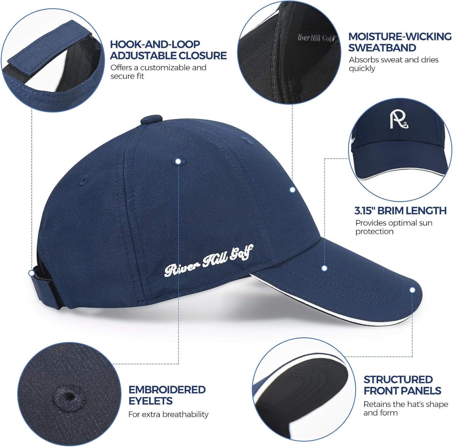 Golf Hat, Baseball Cap w/Adjustable Closure, Embroidered Cap for Men Women