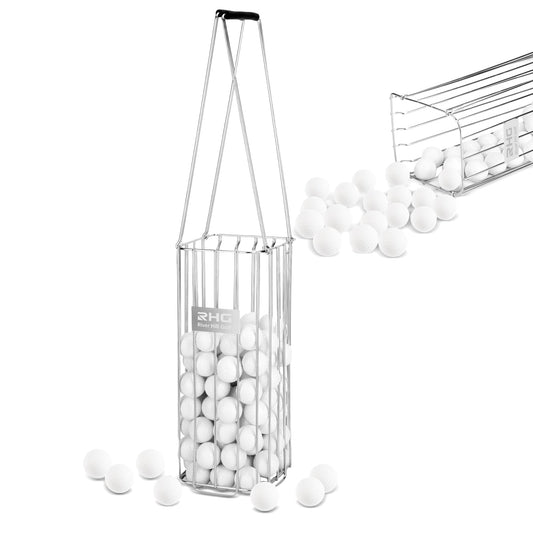 Golf Ball Retriever, 304 Stainless Steel Golf Ball Picker Upper, 2-in-1 Design Golf Ball Collector and Basket Hold Up 140 Balls, Rust-Free Shag Bag Grabber Collector Tool Bucket Simulator Accessories