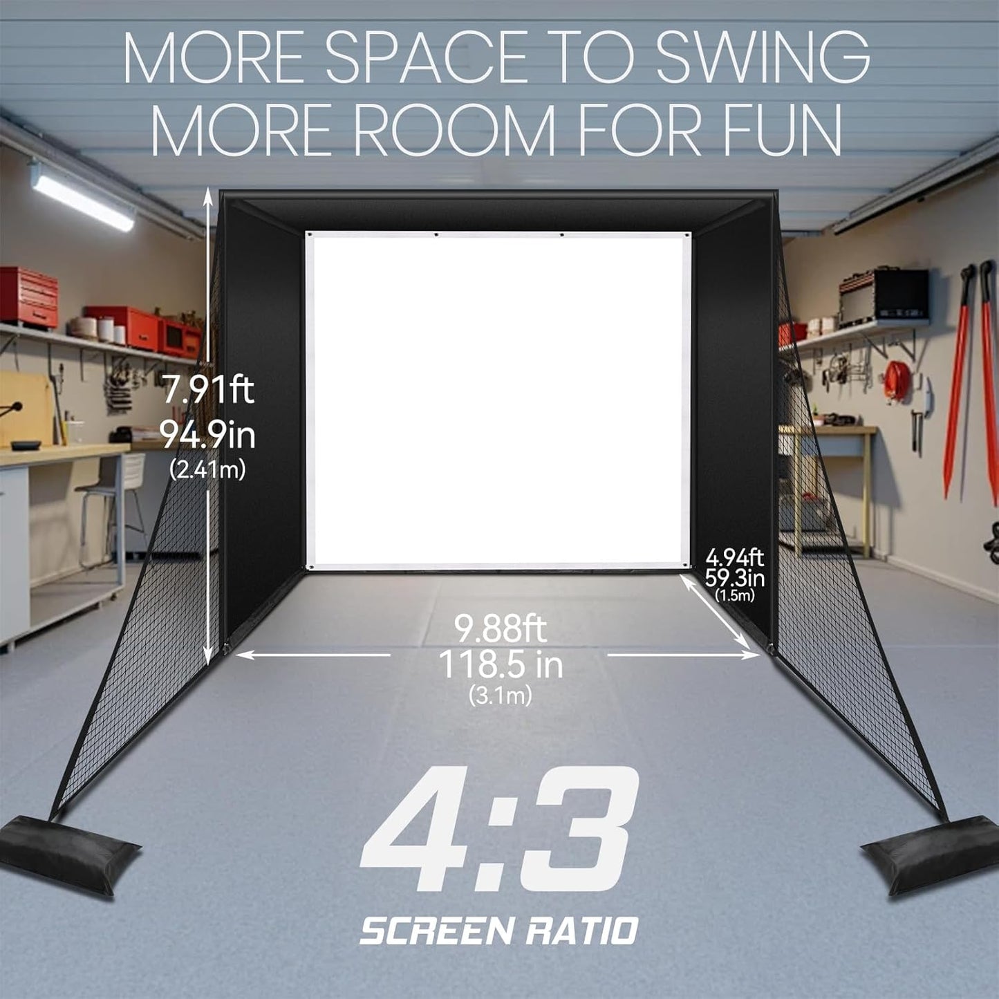 Golf Simulator Enclosure Net, 10 X 8 Ft Golf Sim Net Kit with Premium Triple Layer Impact Screen, Foam Padding Frame Pipes, Side Barrier Netting & Lightproof Cloth, Indoor Garage Practice Equipment