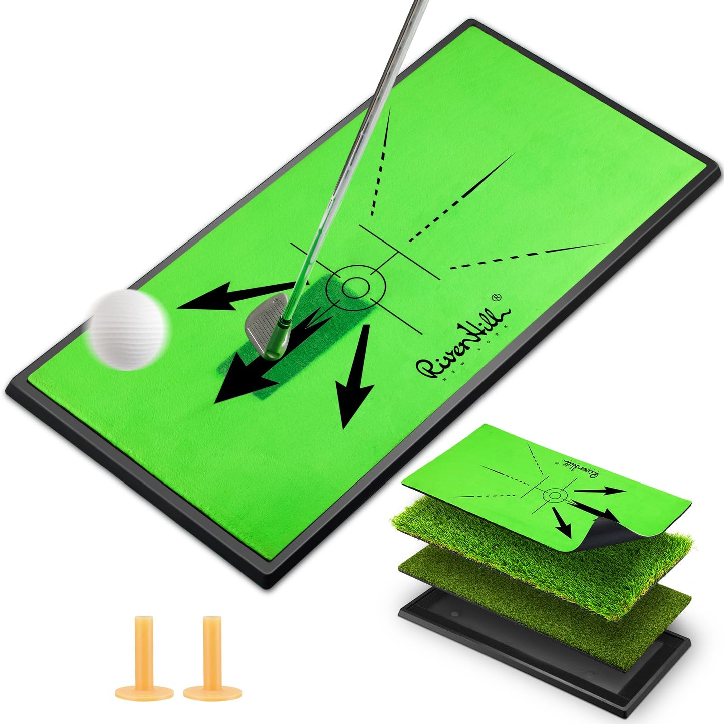 Golf Hitting Mat, Large Golf Practice Mat 25"X13" with Instant Swing Path Feedback, 4 Replaceable Training Turf with Heavy Duty Rubber Base for Driving/Chipping/Putting, Golf Equipment Indoor & Outdoor
