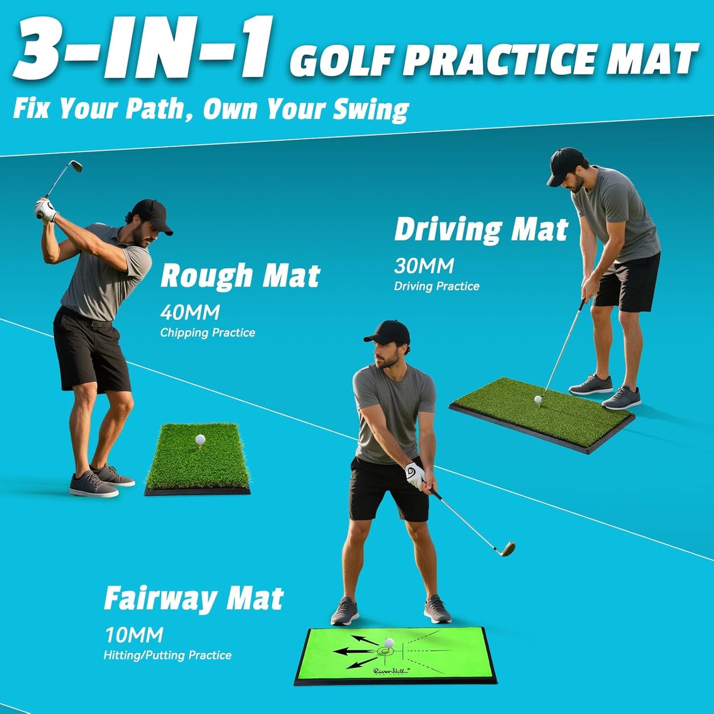 Golf Hitting Mat, Large Golf Practice Mat 25"X13" with Instant Swing Path Feedback, 4 Replaceable Training Turf with Heavy Duty Rubber Base for Driving/Chipping/Putting, Golf Equipment Indoor & Outdoor