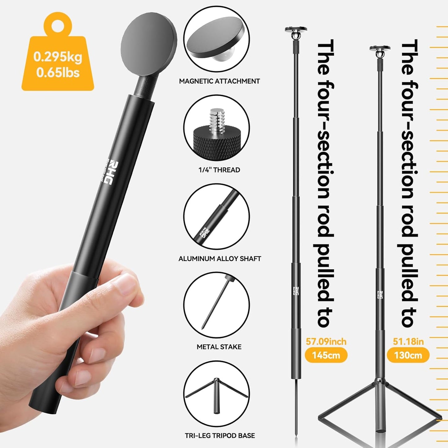 Golf Monopod Stick, Golf Swing Phone Holder, 46" Magnetic Aluminum Alloy Selfie Stick w/Tri-Leg Tripod Base Spike Stake Mount, Compatible w/iPhone Camera, Golf Training Aid