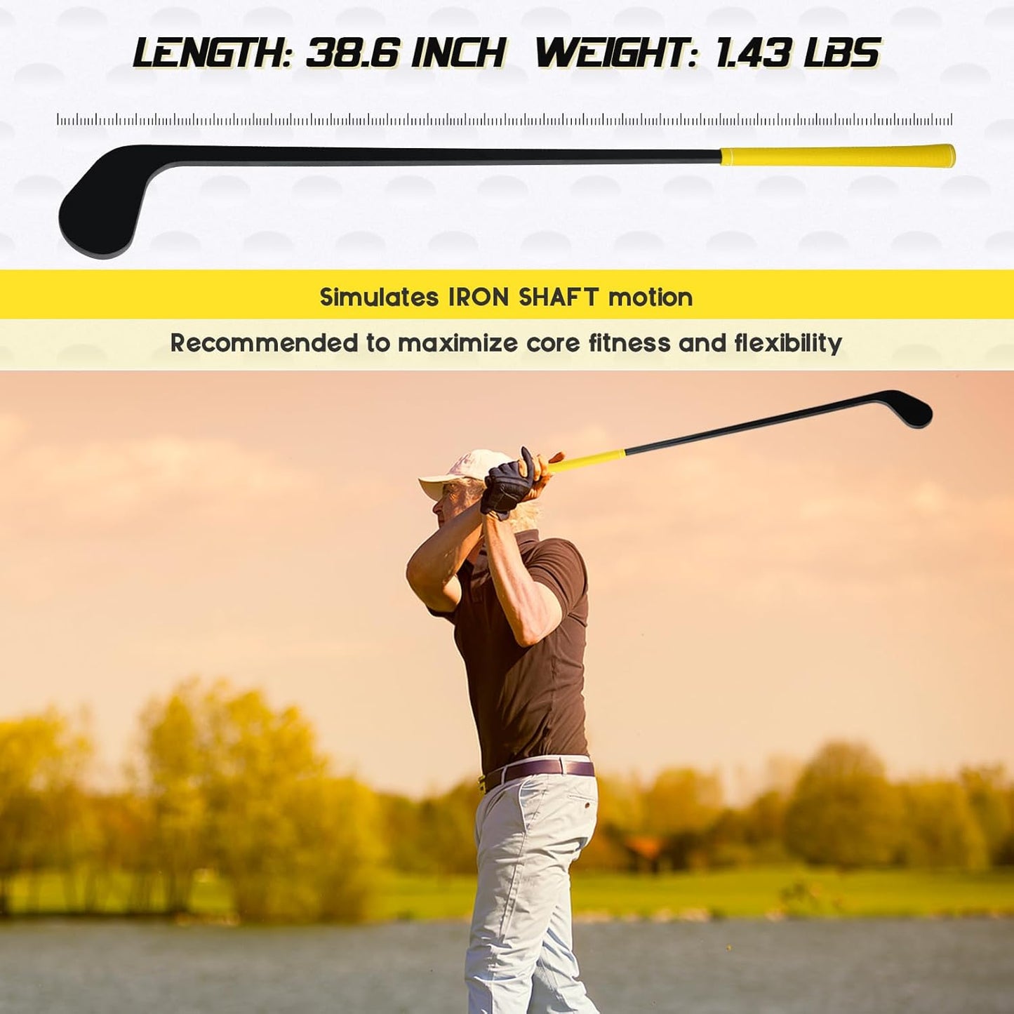 Golf Trainer Club, Golf Swing Grip Training Aid, 7 Iron, w/Flexible Shaft & Optimal Length and Weight Weighted Warm-Up Stick for Strength Grip Tempo & Flexibility Training, Golf Practice Accessories