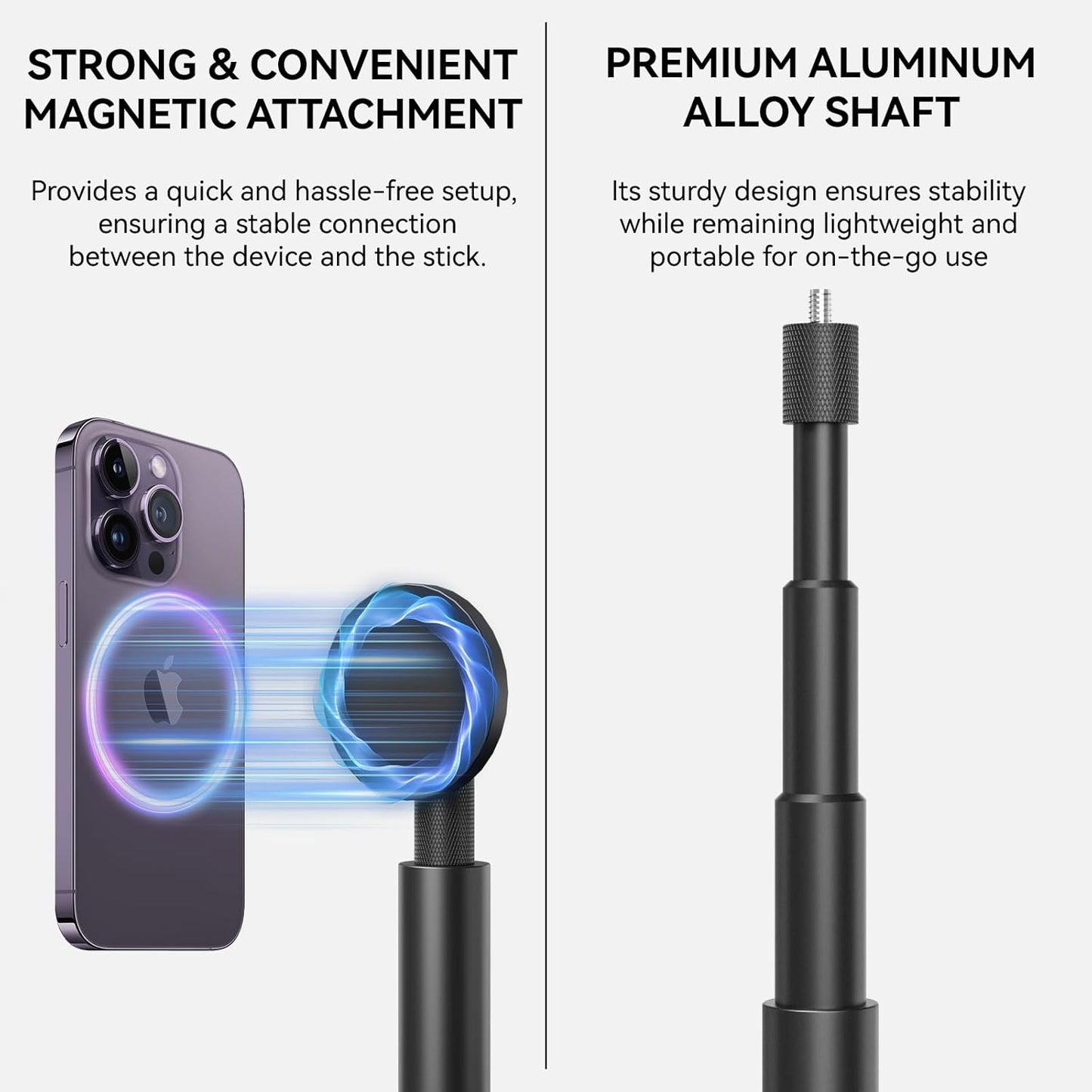 Golf Monopod Stick, Golf Swing Phone Holder, 46" Magnetic Aluminum Alloy Selfie Stick w/Tri-Leg Tripod Base Spike Stake Mount, Compatible w/iPhone Camera, Golf Training Aid
