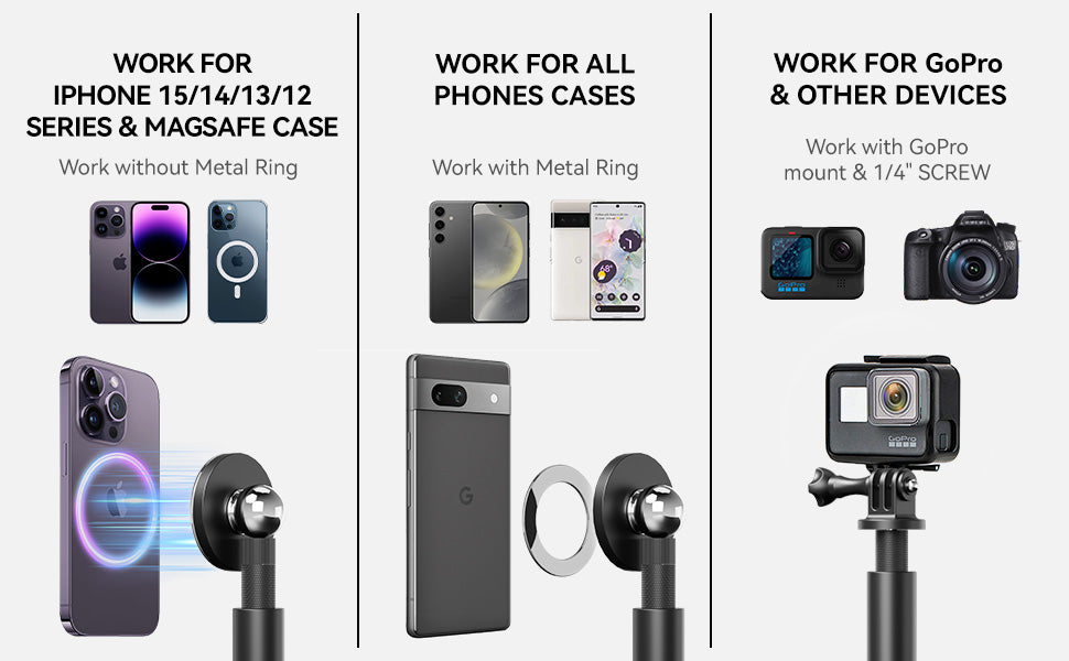 Golf Monopod Stick, Golf Swing Phone Holder, 46" Magnetic Aluminum Alloy Selfie Stick w/Tri-Leg Tripod Base Spike Stake Mount, Compatible w/iPhone Camera, Golf Training Aid