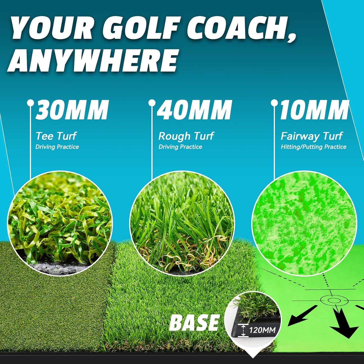 Golf Hitting Mat, Large Golf Practice Mat 25"X13" with Instant Swing Path Feedback, 4 Replaceable Training Turf with Heavy Duty Rubber Base for Driving/Chipping/Putting, Golf Equipment Indoor & Outdoor