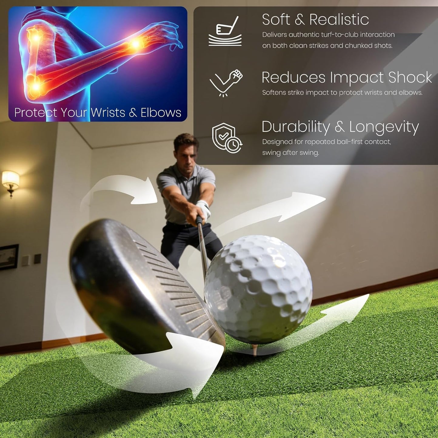 Golf Hitting Strips, Professional Grade Realistic 30″ x 12″ x 67mm Replaceable Golf Hitting Mat, Simulator Putting Driving Training Practice Insert Turf Green Accessories for Indoor/Outdoor