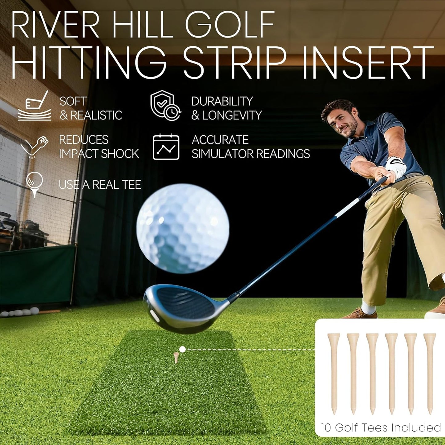 Golf Hitting Strips, Professional Grade Realistic 30″ x 12″ x 67mm Replaceable Golf Hitting Mat, Simulator Putting Driving Training Practice Insert Turf Green Accessories for Indoor/Outdoor