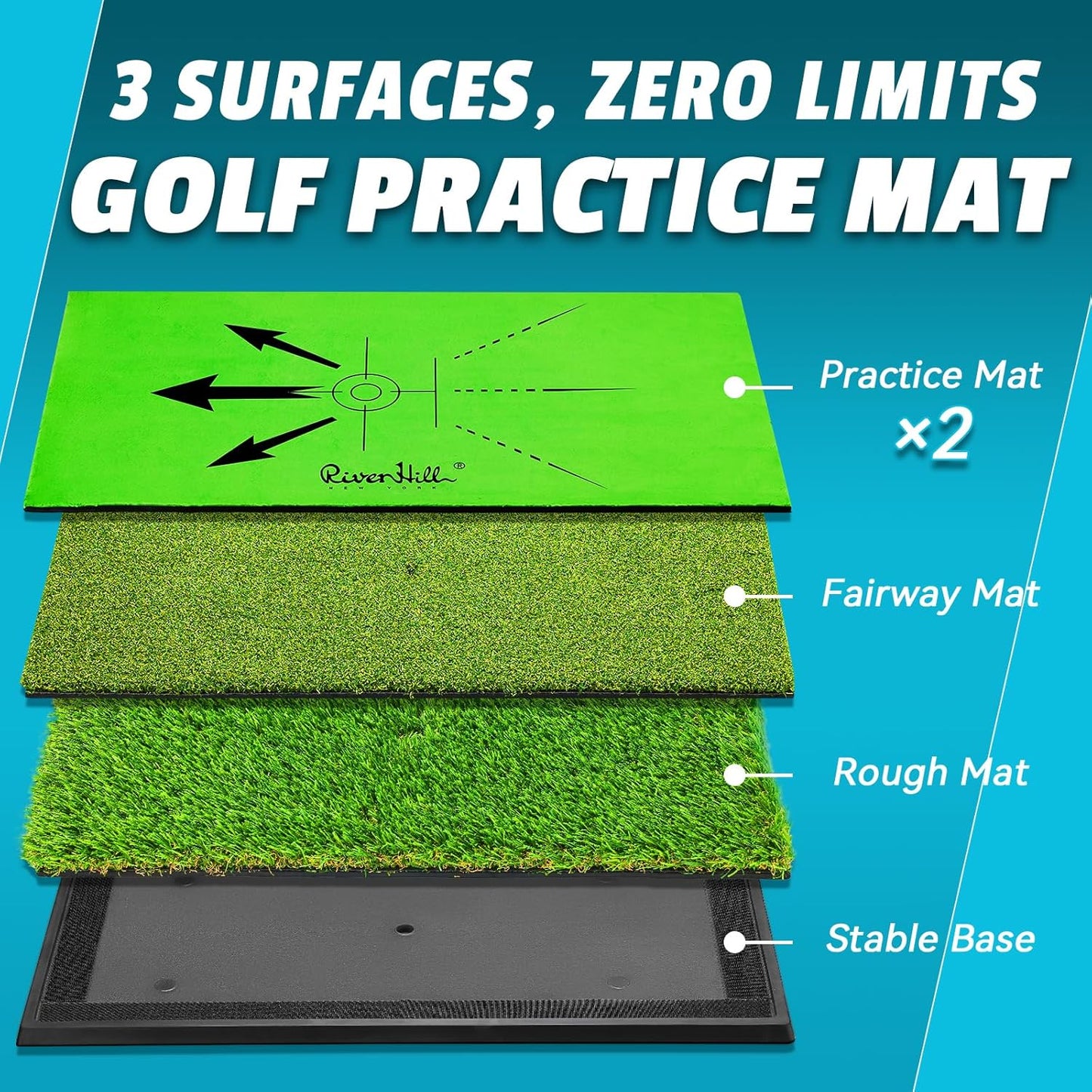 Golf Hitting Mat, Large Golf Practice Mat 25"X13" with Instant Swing Path Feedback, 4 Replaceable Training Turf with Heavy Duty Rubber Base for Driving/Chipping/Putting, Golf Equipment Indoor & Outdoor