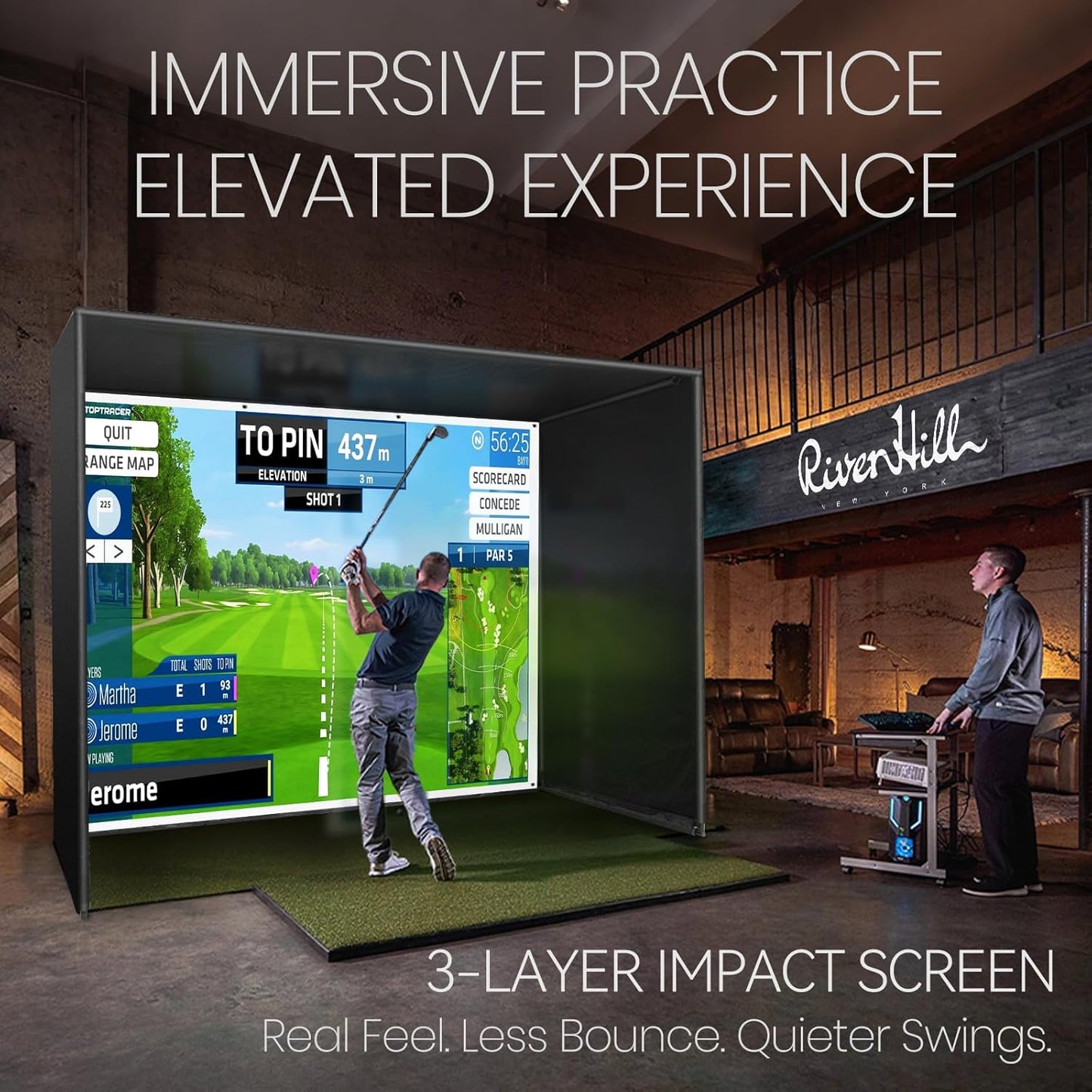 Golf Simulator Enclosure Net, 10 X 8 Ft Golf Sim Net Kit with Premium Triple Layer Impact Screen, Foam Padding Frame Pipes, Side Barrier Netting & Lightproof Cloth, Indoor Garage Practice Equipment