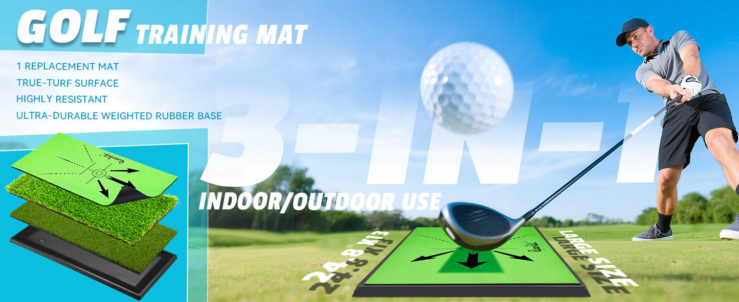 Golf Hitting Mat, Large Golf Practice Mat 25"X13" with Instant Swing Path Feedback, 4 Replaceable Training Turf with Heavy Duty Rubber Base for Driving/Chipping/Putting, Golf Equipment Indoor & Outdoor