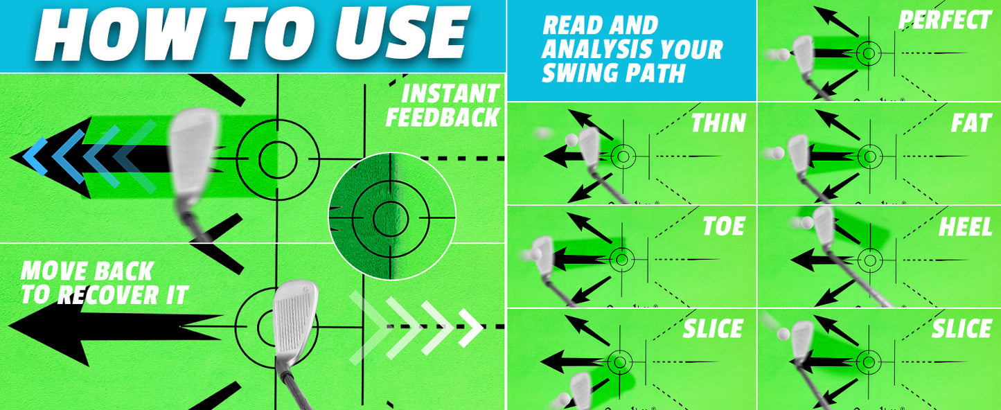 Golf Hitting Mat, Large Golf Practice Mat 25"X13" with Instant Swing Path Feedback, 4 Replaceable Training Turf with Heavy Duty Rubber Base for Driving/Chipping/Putting, Golf Equipment Indoor & Outdoor