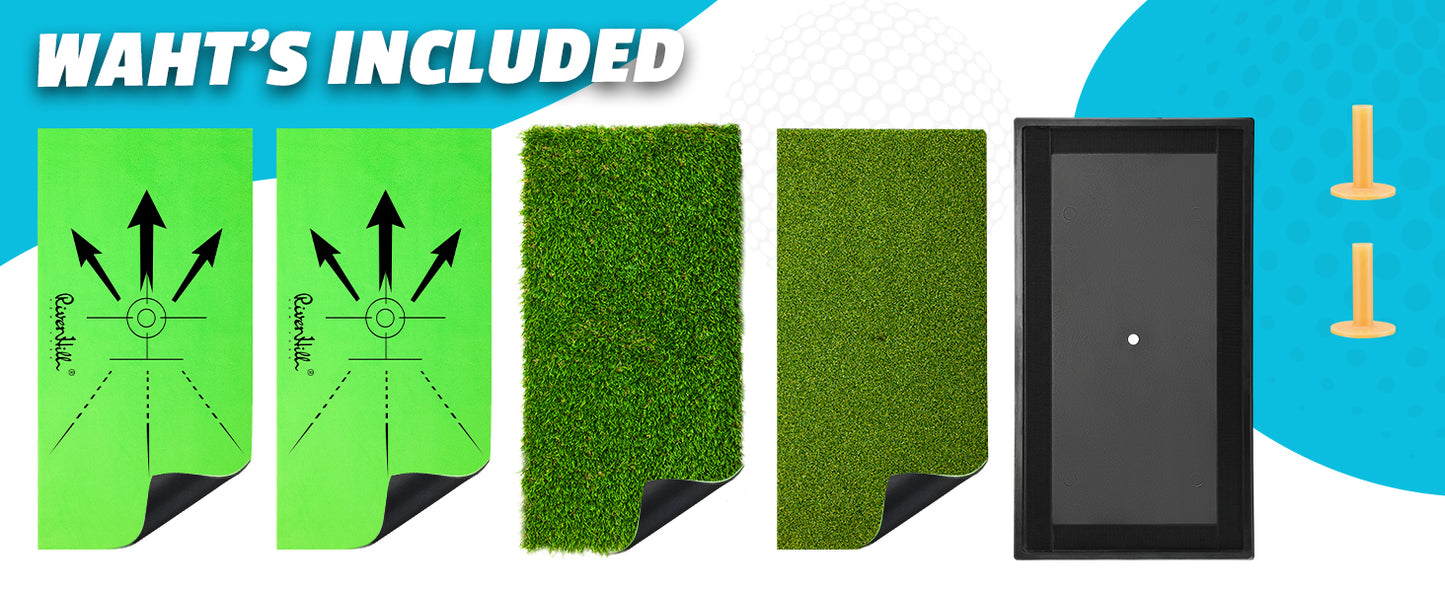 Golf Hitting Mat, Large Golf Practice Mat 25"X13" with Instant Swing Path Feedback, 4 Replaceable Training Turf with Heavy Duty Rubber Base for Driving/Chipping/Putting, Golf Equipment Indoor & Outdoor