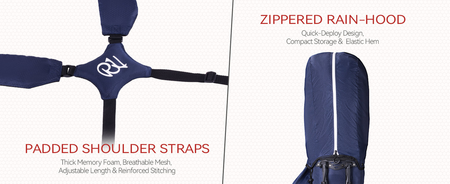 14 Way Golf Stand Bag, Lightweight Golf Bags w/Full-Length Dividers, 9 Pockets, Padded Strap, Cooler Pocket, High-Tech Zippers, Rain-Hood, Free Shoe Bag for Men & Women