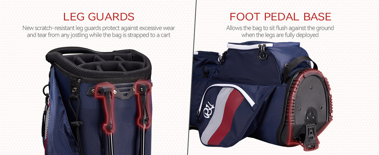 14 Way Golf Stand Bag, Lightweight Golf Bags w/Full-Length Dividers, 9 Pockets, Padded Strap, Cooler Pocket, High-Tech Zippers, Rain-Hood, Free Shoe Bag for Men & Women