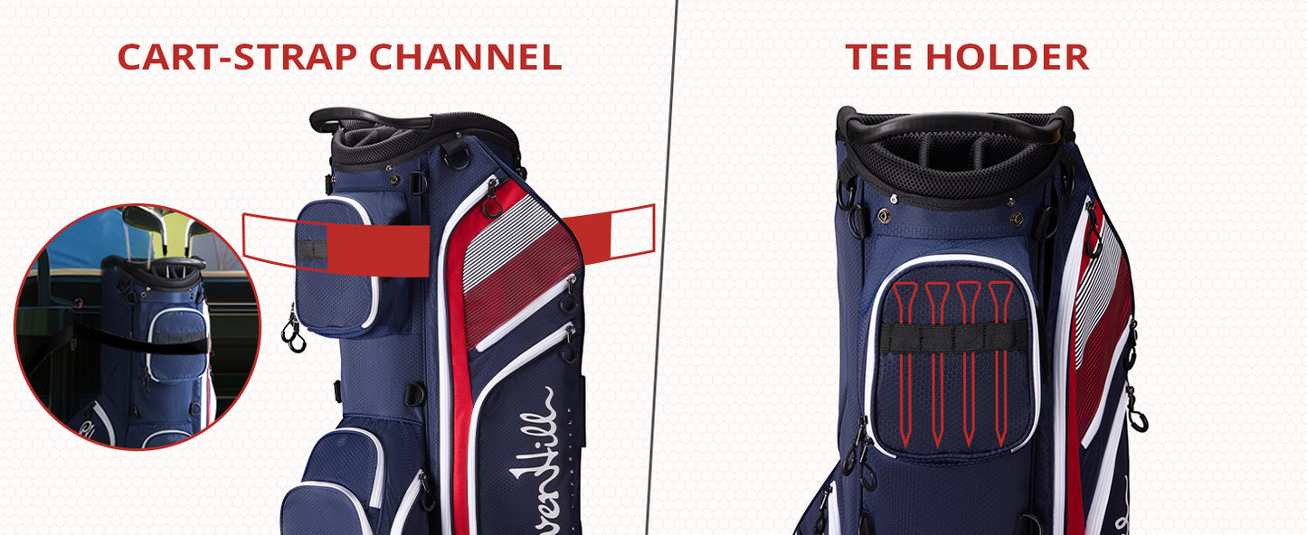 14 Way Golf Stand Bag, Lightweight Golf Bags w/Full-Length Dividers, 9 Pockets, Padded Strap, Cooler Pocket, High-Tech Zippers, Rain-Hood, Free Shoe Bag for Men & Women